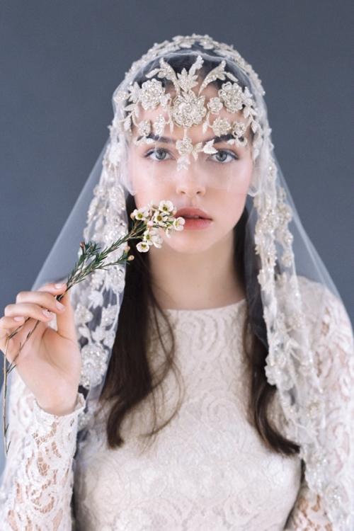 Bridal veil embroidered with beautiful crystals on finest bridal tulle by Australian Bride La Boheme