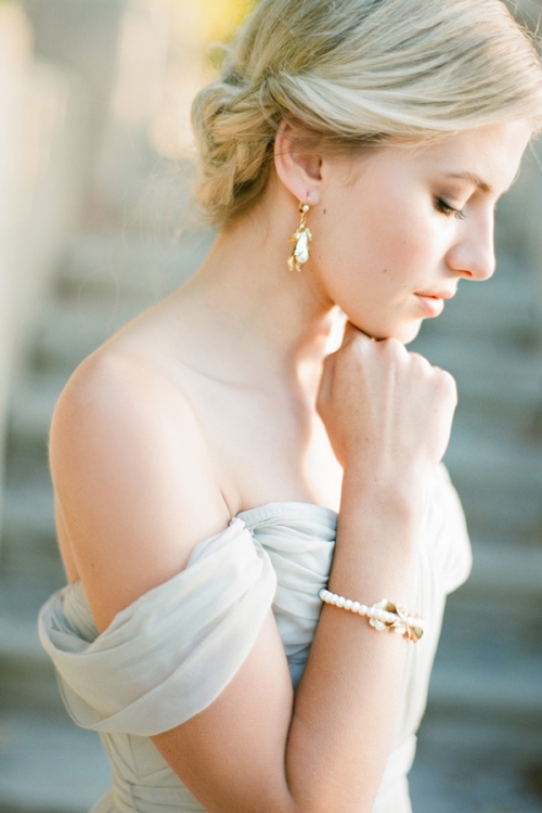 Gold Floral Wedding Earrings by Bride La Boheme