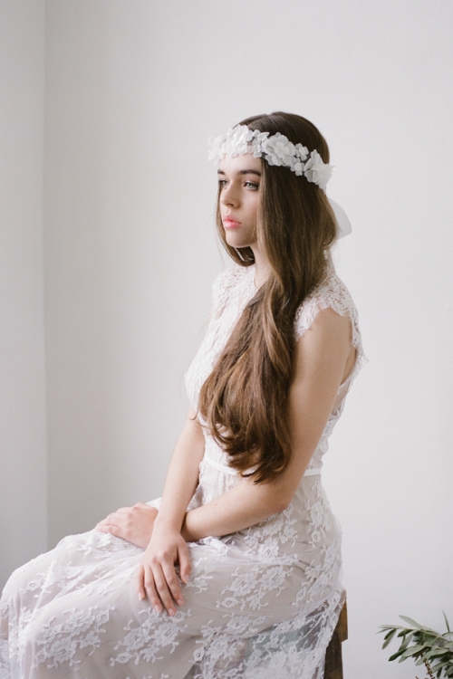White Chiffon Floral Hair Sash by Bride La Boheme