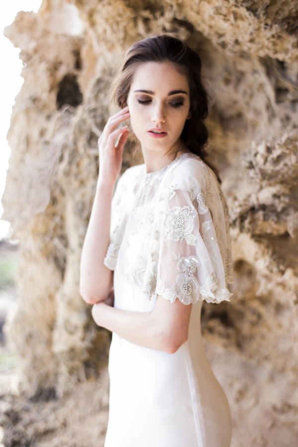 Embroidered Bridal Cape with Crystals - Style 003