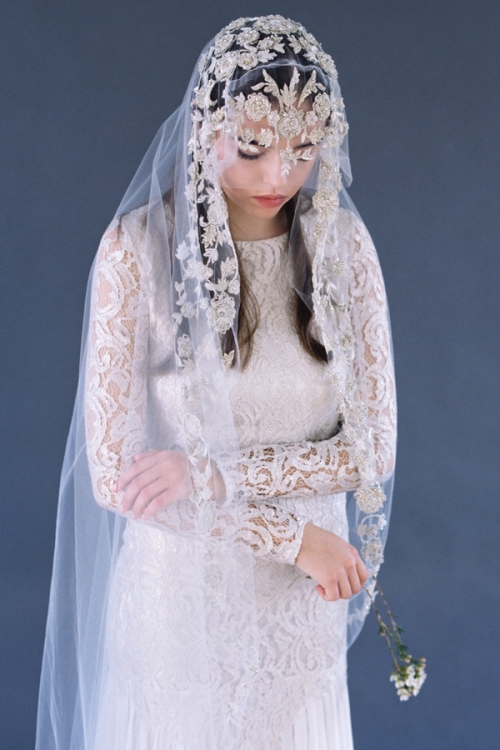 Bridal veil embroidered with beautiful crystals on finest bridal tulle by Australian Bride La Boheme